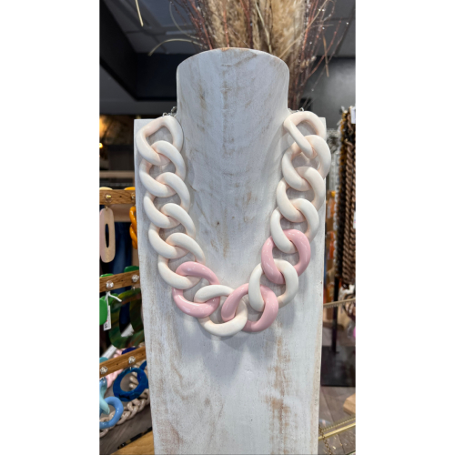 Collier mailles rose et blanc Lily