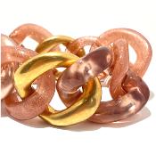 Bracelet maillons à enfiler rose pailleté doré  et nude