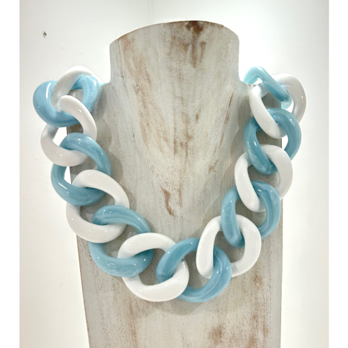 Collier gros maillons bleu blanc