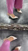 Slingback blanc & beige à clous  BC7484
