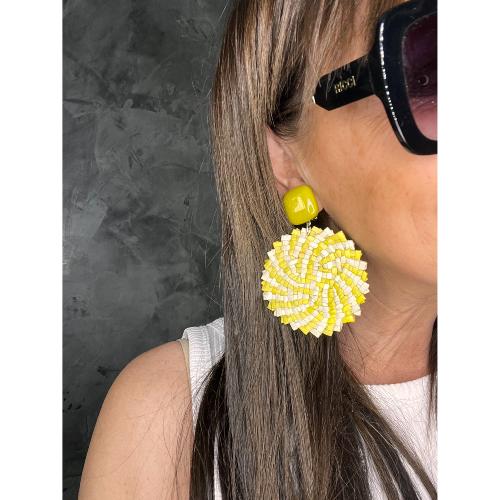 Boucles Oreilles raphia jaune naturel