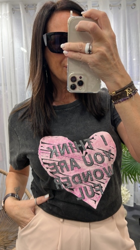 T-shirt à strass gris 50959129 MM