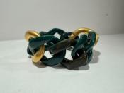 Bracelet maillons à enfiler kaki vert et doré mat