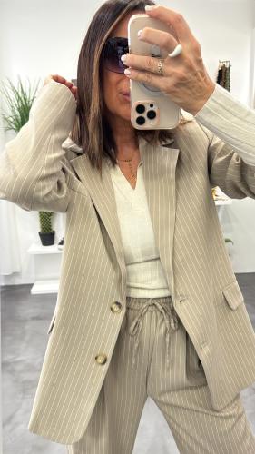 Veste Blazer grège et lignes beige SILLY G&M