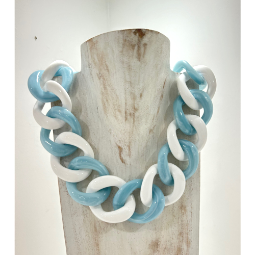 Collier gros maillons bleu blanc