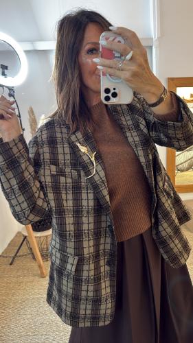 Veste Blazer oversize à carreaux marron et beige JDFNYEMP DIXIE