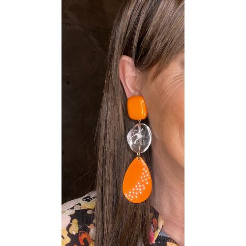 Boucles Oreilles orange et transparent