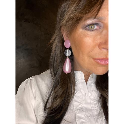 Boucles Oreilles rose et transparent