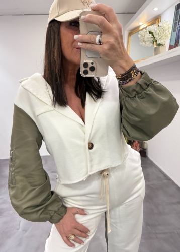 Veste blazer blanc et kaki 50982239