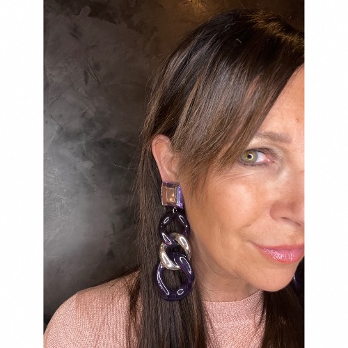 Boucles Oreilles maillons violet argent miroir