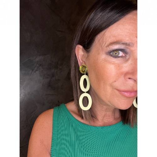 Boucles Oreilles vert amande miroir vert 