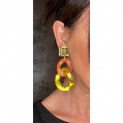 Boucles Oreilles maillons orange vert miroir