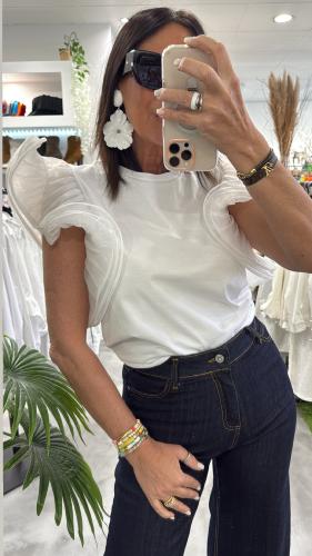 Top manches bouffantes blanc M37F0176 SOUVENIR 