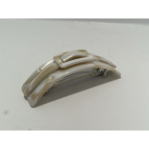 Barrette à cheveux en acétate de cellulose beige et blanc