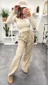 Pantalon fluide grge et lignes beige STAY G&M