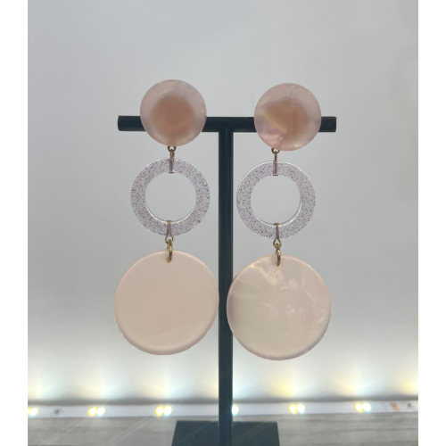 Boucles Oreilles rose pale pailletée 