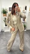 Pantalon fluide grège et lignes beige STAY G&M