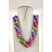 Collier maillons anse de sac violet et vert
