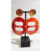 Boucles Oreilles orange rouge doré 