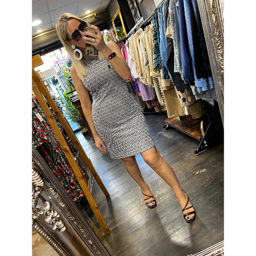 Robe en viscose stretch bleue argentée Kelly