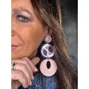 Boucles Oreilles  givré rose et miroir parme