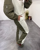 Pantalon bi matière blanc et kaki 50981239