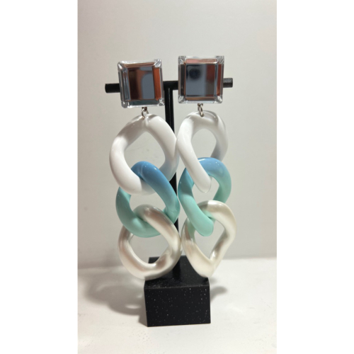Boucles Oreilles maillons bleu et nacre miroir 