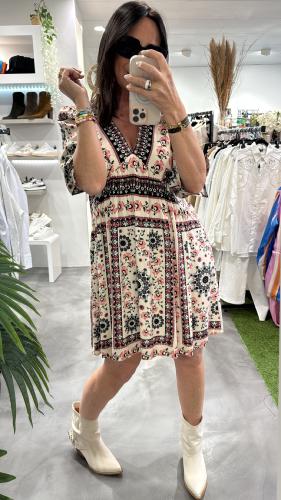 Robe courte beige et rose PEROU  G&M