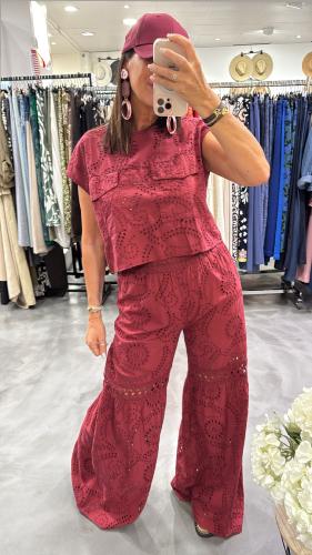 Pantalon large broderie bordeaux 053-212033 BSB