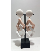 Boucles Oreilles maillons rose et blanc