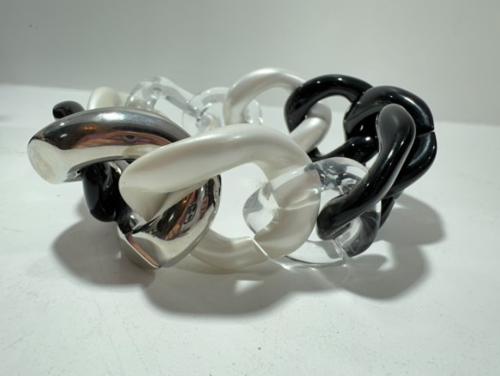 Bracelet maillons à enfiler blanc transparent argent blanc irisé