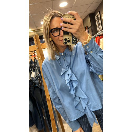 Chemise à volants coton bleu Paola