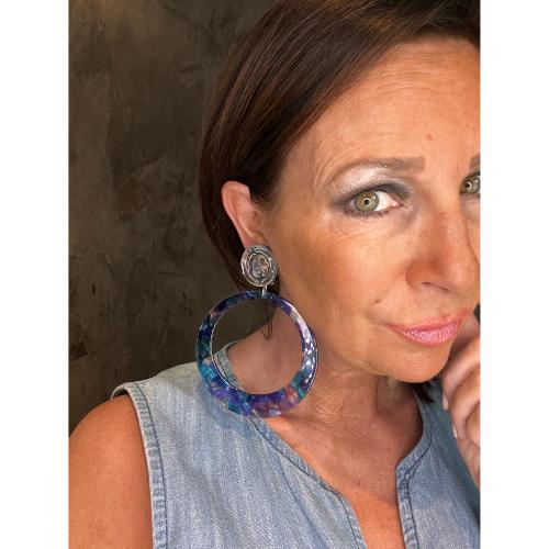 Boucles Oreilles acétate créole bleu et miroir