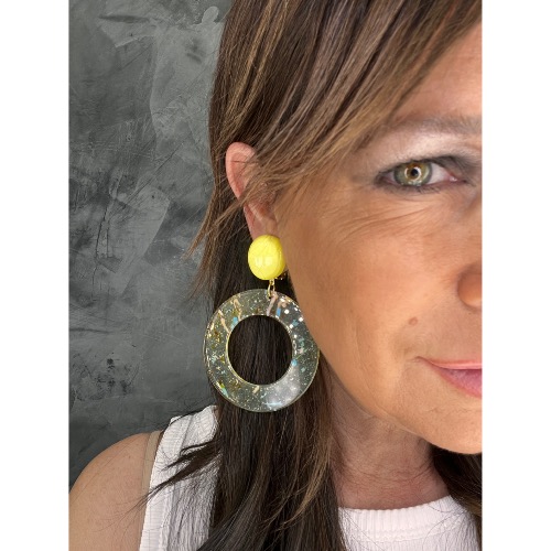 Boucles Oreilles ronde jaune transparent