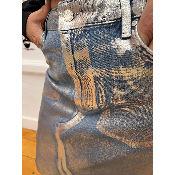 Jupe jean effet métallisé bleu argent GAEL