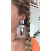 Boucles Oreilles violet pailleté miroir 