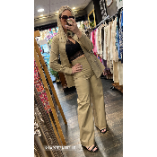Pantalon en toile de coton beige Sarah