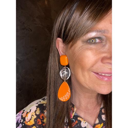 Boucles Oreilles orange et transparent