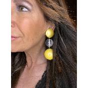 Boucles Oreilles perle jaune et transparent