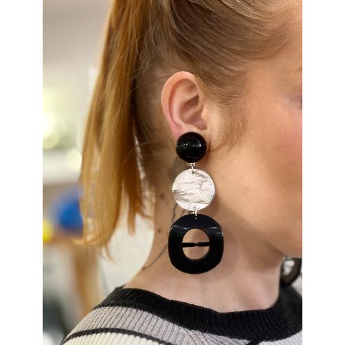 Boucles Oreilles métal argent et noir