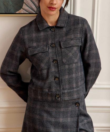 Veste courte tweed à carreaux gris VIRGIN LPE