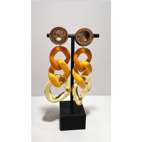 Boucles Oreilles maillons jaune orange miroir 