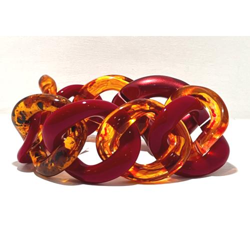 Bracelet maillons à enfiler rouge translucide ambre