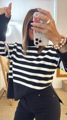 Pull col roulé à rayures noir 52365199 MM