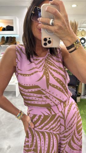 Top sans manches rose à motifs feuilles M9122T MR