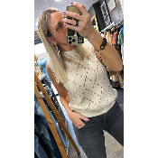 Pull sans manches losange ajouré beige