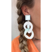 Boucles Oreilles maillons bleu et blanc givré 