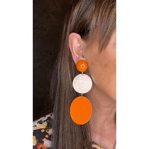 Boucles Oreilles orange et nacre 
