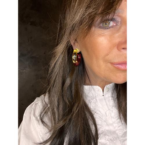 Boucles Oreilles créoles jaune rouge