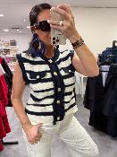Gilet sans manches à rayures marine et beige VAYANIRI
